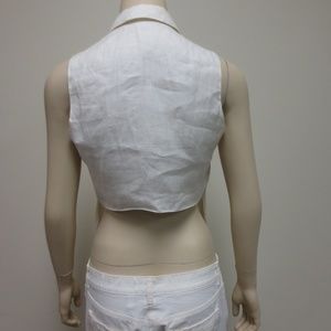 GIORGIO ARMANI Ivory Linen Cut Off Shirt Blouse 38